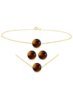 18k Gold Tiger Eye Beads Jewelry Set