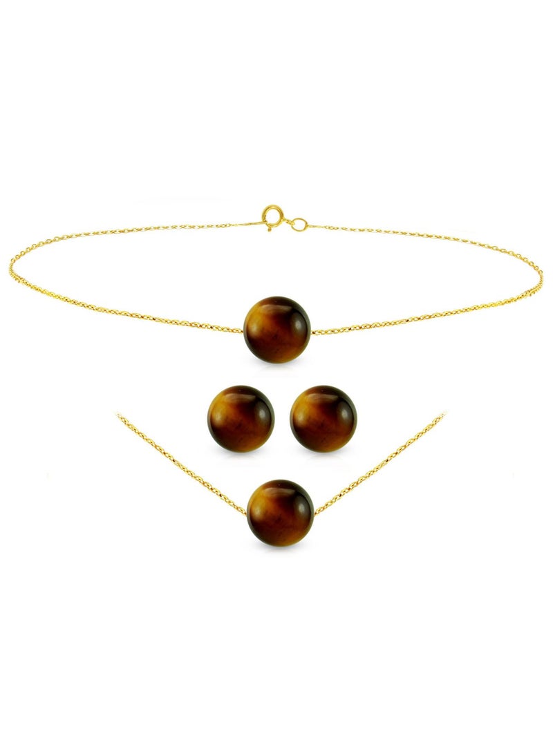 Vera Perla - 18k Gold Tiger Eye Beads Jewelry Set - Image 1