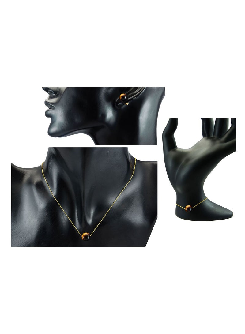 Vera Perla - 18k Gold Tiger Eye Beads Jewelry Set - Image 1