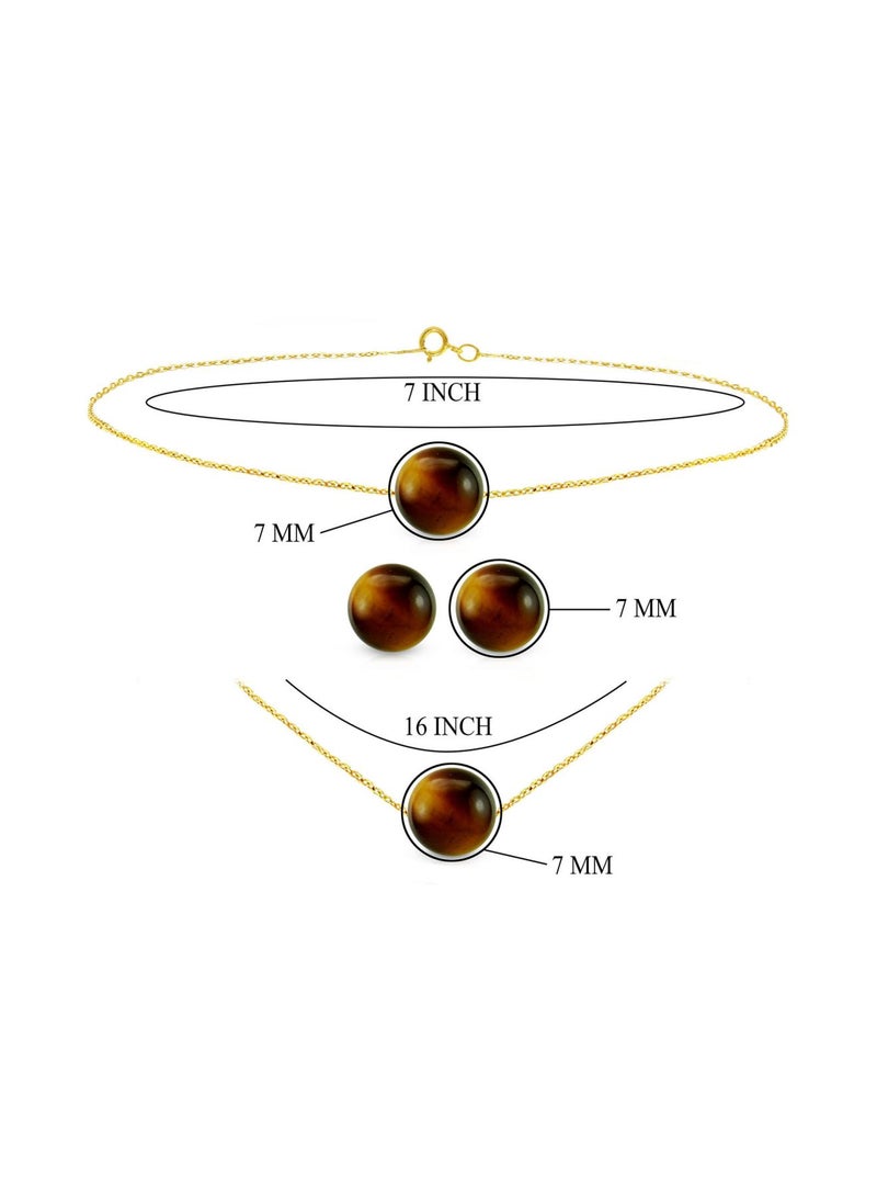 Vera Perla - 18k Gold Tiger Eye Beads Jewelry Set - Image 1