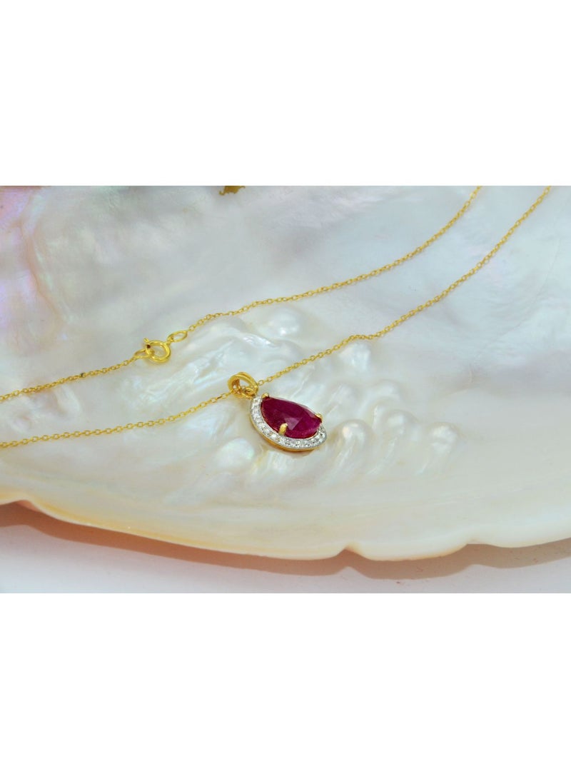 Vera Perla 18k Gold 10mm Genuine Drop Cut Ruby 0.12Ct Genuine Diamonds Necklace  - Image 2