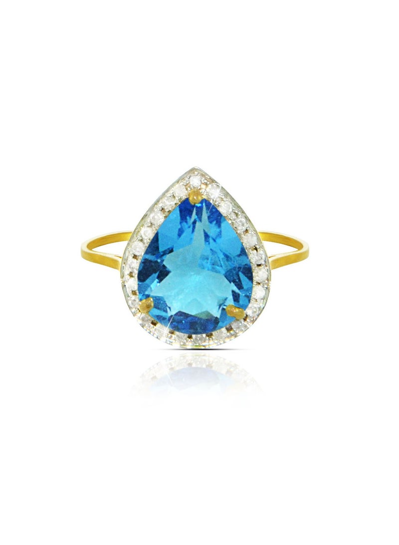 Vera Perla 18k Gold 10mm Genuine Drop Cut Swiss Blue Topaz 0.12Ct Genuine Diamonds Ring  - Image 1