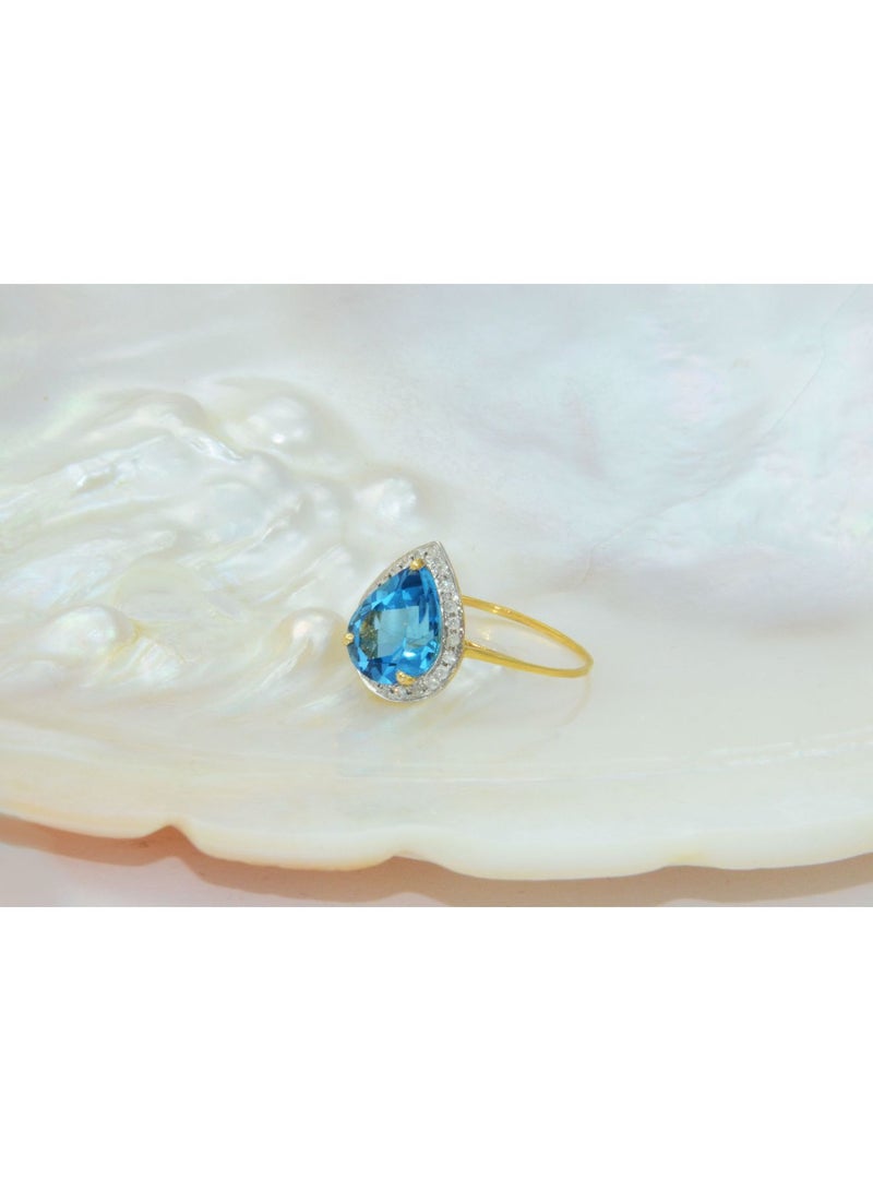 Vera Perla 18k Gold 10mm Genuine Drop Cut Swiss Blue Topaz 0.12Ct Genuine Diamonds Ring  - Image 2