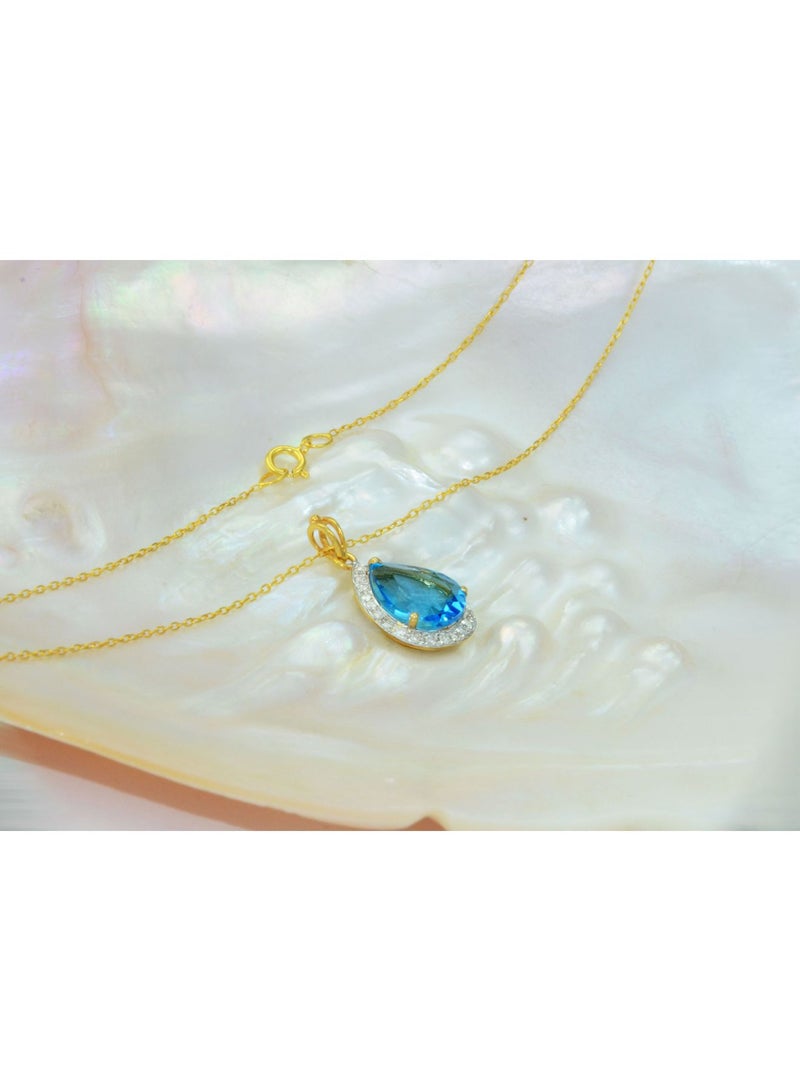 Vera Perla 18k Gold 10mm Genuine Drop Cut Swiss Blue Topaz 0.12Ct Genuine Diamonds Necklace  - Image 2