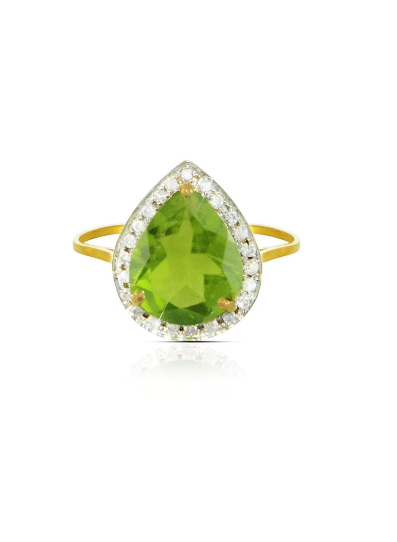 Vera Perla 18k Gold 10mm Genuine Drop Cut Peridot 0.12Ct Genuine Diamonds Ring  - Image 1