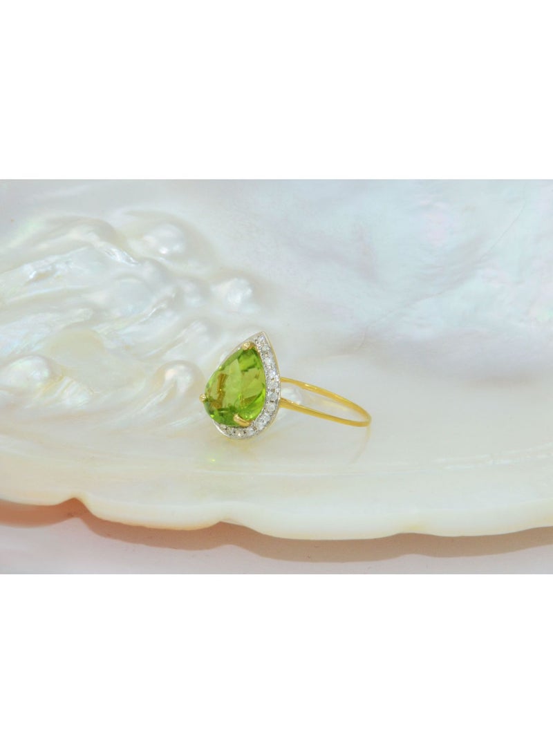 Vera Perla 18k Gold 10mm Genuine Drop Cut Peridot 0.12Ct Genuine Diamonds Ring  - Image 2