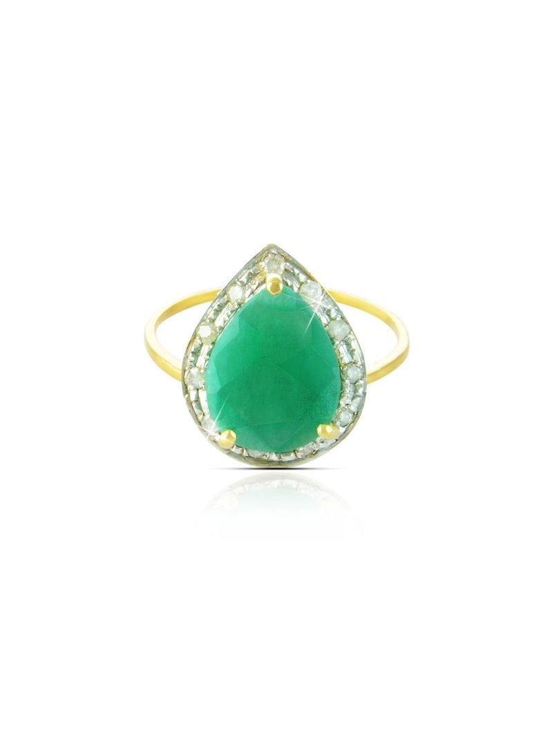 Vera Perla 18k Gold 10mm Genuine Drop Cut Emerald 0.12Ct Genuine Diamonds Ring  - Image 1