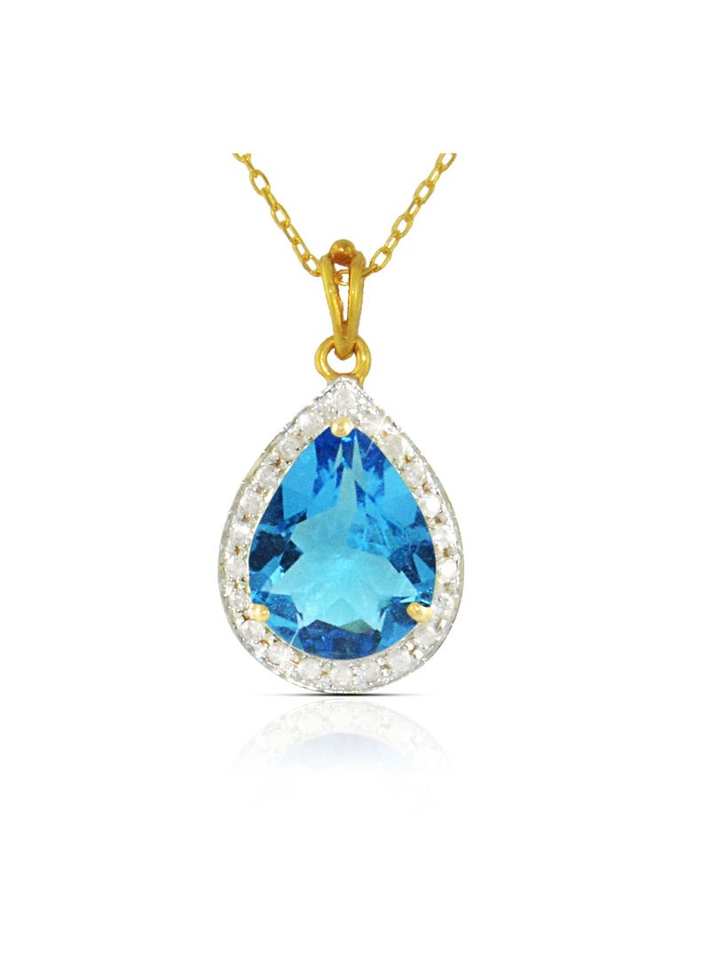 Vera Perla 18k Gold 10mm Genuine Drop Cut Swiss Blue Topaz 0.12Ct Genuine Diamonds Necklace  - Image 1