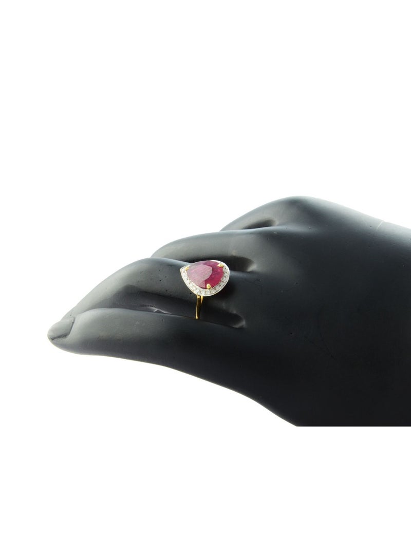 Vera Perla 18k Gold 10mm Genuine Drop Cut Ruby 0.12Ct Genuine Diamonds Ring  - Image 3