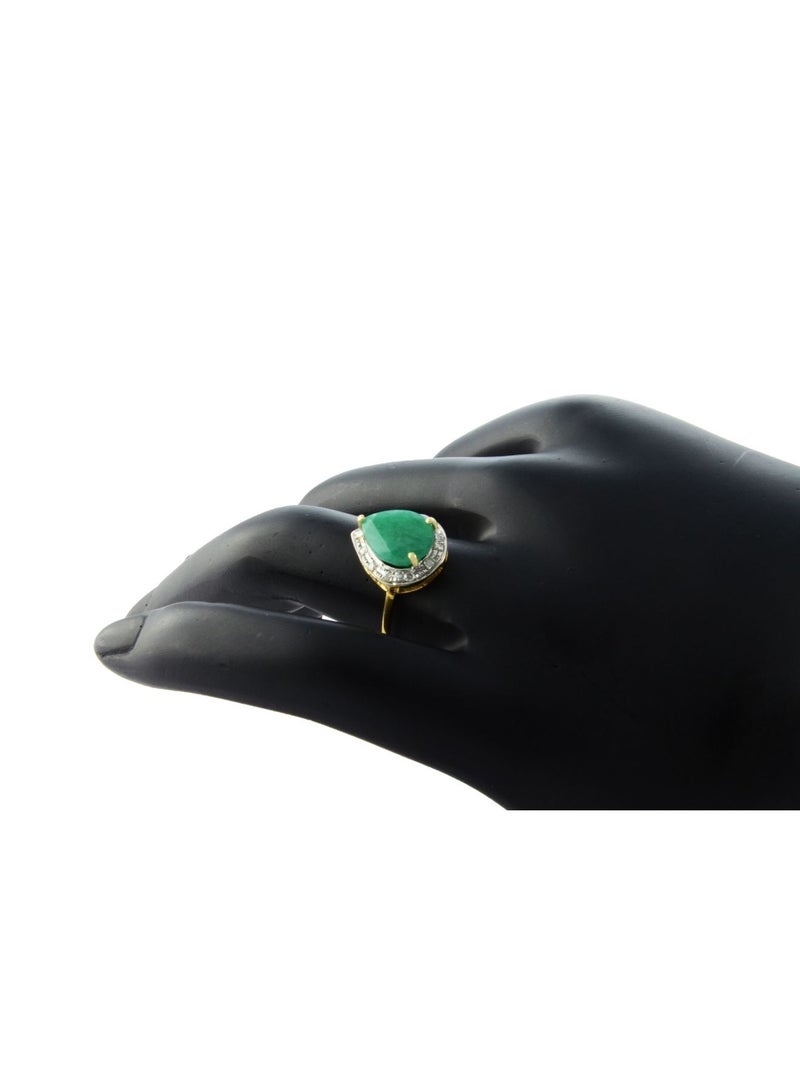 Vera Perla 18k Gold 10mm Genuine Drop Cut Emerald 0.12Ct Genuine Diamonds Ring  - Image 2