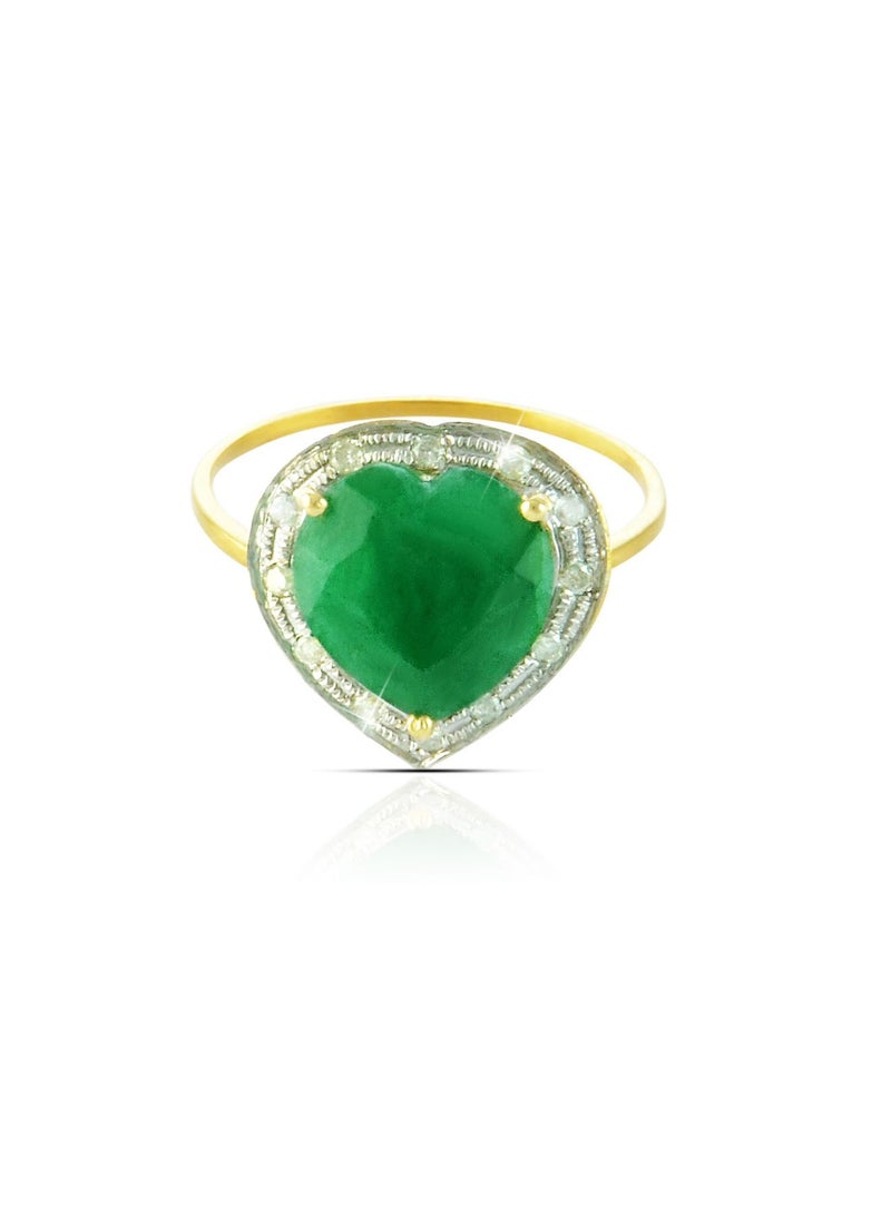 Vera Perla 18k Gold 10mm Genuine Heart Cut Emerald 0.13Ct Genuine Diamonds Ring  - Image 1