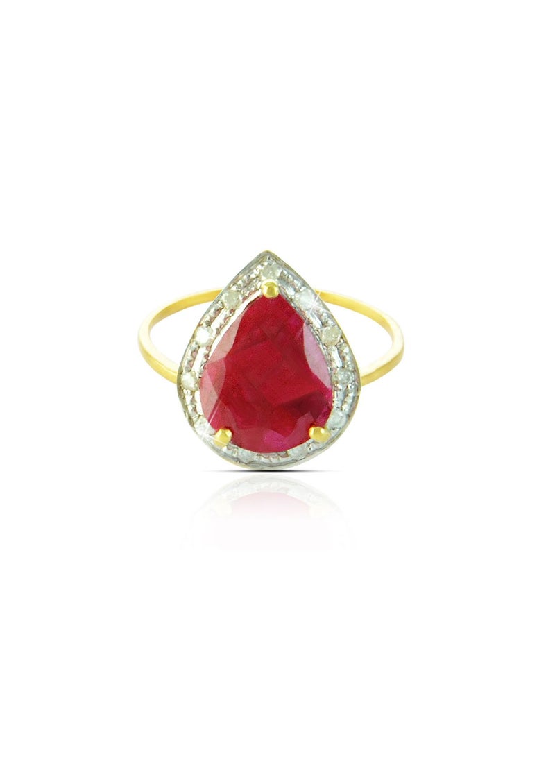 Vera Perla 18k Gold 10mm Genuine Drop Cut Ruby 0.12Ct Genuine Diamonds Ring  - Image 1