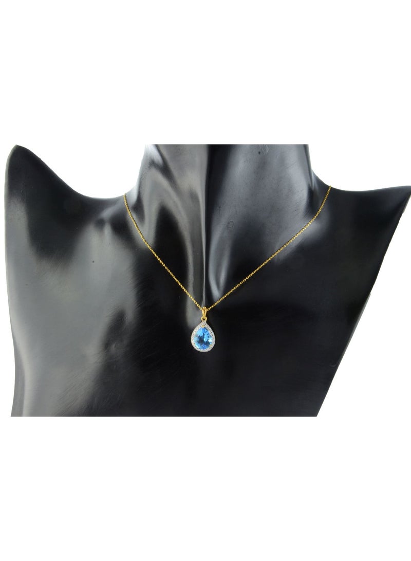Vera Perla 18k Gold 10mm Genuine Drop Cut Swiss Blue Topaz 0.12Ct Genuine Diamonds Necklace  - Image 3