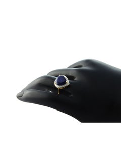 18k Gold 10mm Genuine Heart Cut Midnight Blue Sapphire 0.13Ct Genuine Diamonds Ring - v1504000887/N11635502A_2