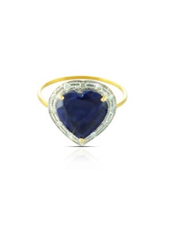 18k Gold 10mm Genuine Heart Cut Midnight Blue Sapphire 0.13Ct Genuine Diamonds Ring - v1504000924/N11635502A_1