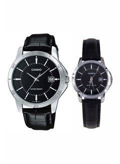 Leather Analog Watch Set MTP/LTP-V004L-1A