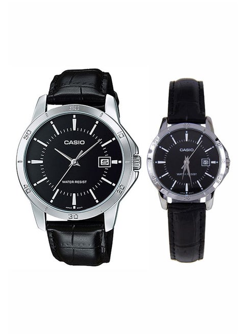Leather Analog Watch Set MTP/LTP-V004L-1A