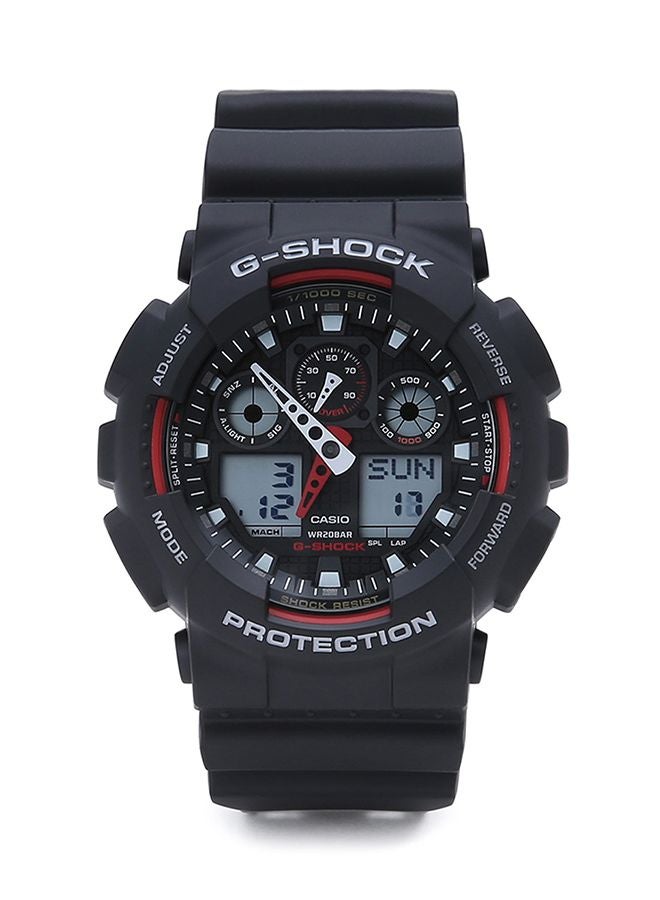 جي شوك ساعة يد رقمية وبعقارب بسوار مطاطي دائري الشكل مقاس 51 مم - لون أسود - طراز GA-100-1A4DR للرجال  - Image 1