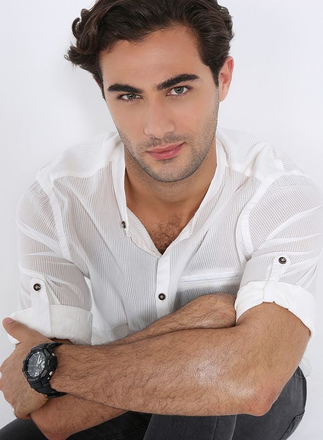 جي شوك ساعة مقاومة للماء بعقارب/ ورقمية وسوار من المطاط طراز GA-1100-1A3DR men - Image 4