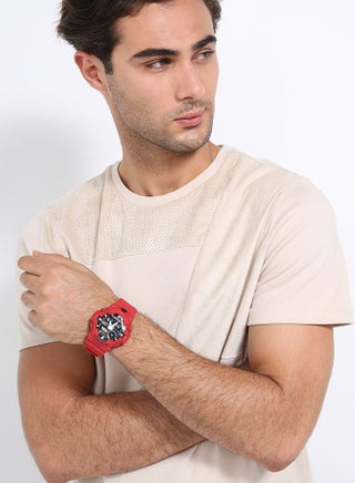 Men's Round Shape Rubber Strap Analog & Digital Wrist Watch - Red - GA-700-4ADR - view 3