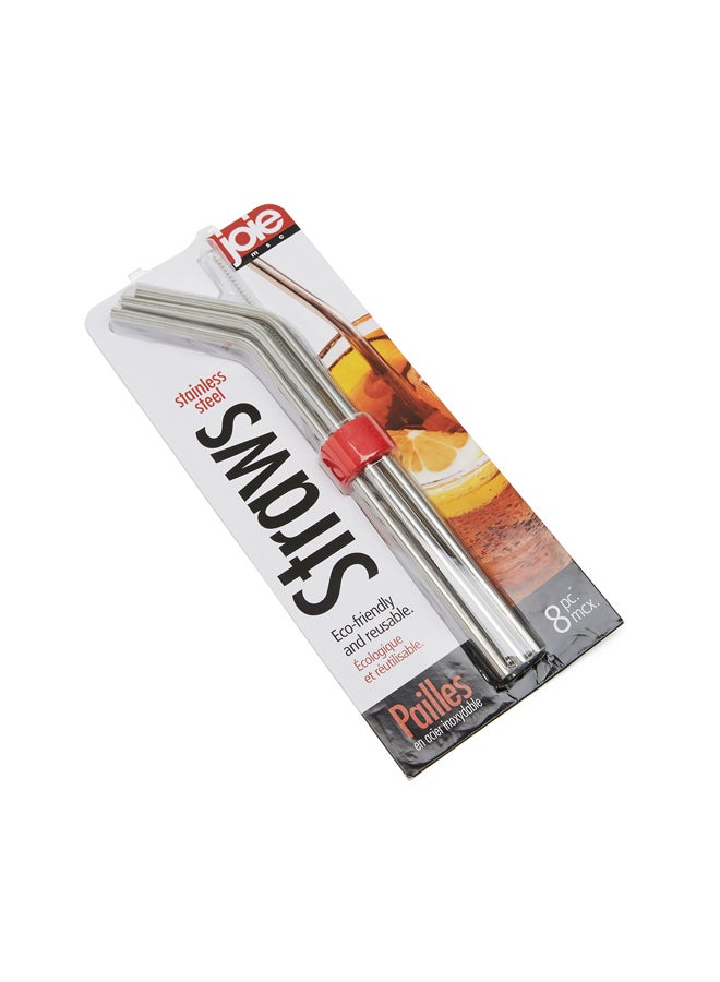 joie - 8-Piece Stainless Steel Straw Set Silver - Image 1