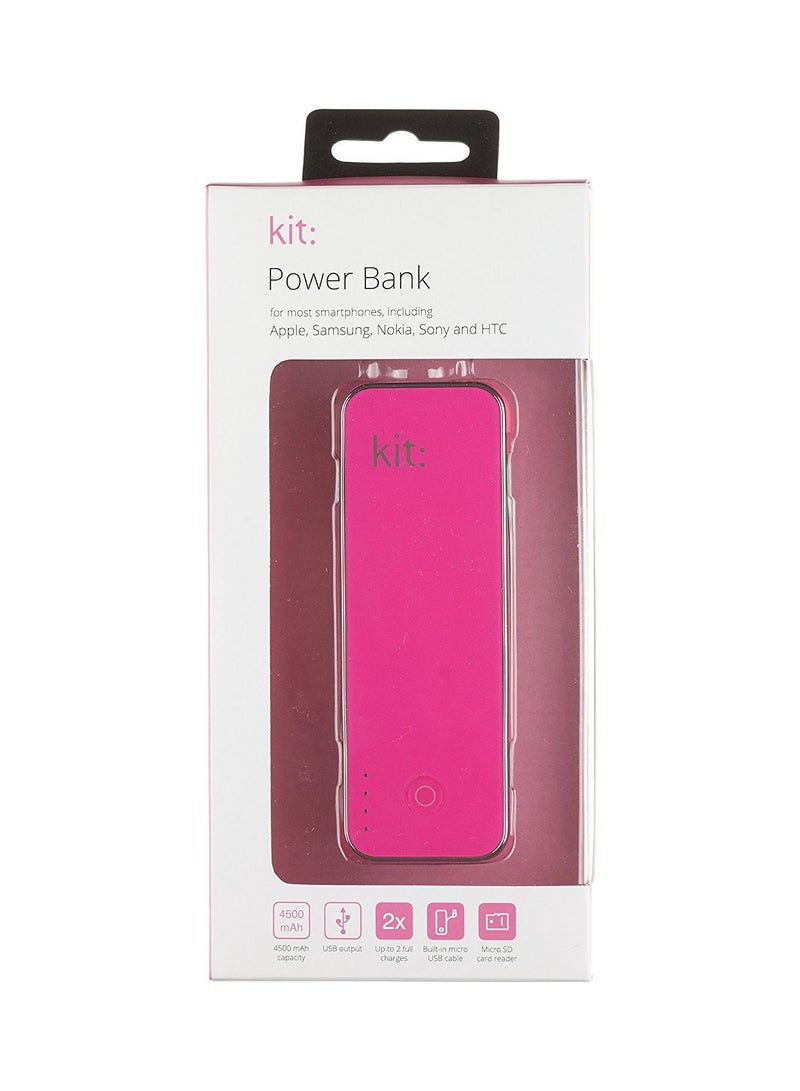 4500.0 mAh Universal Power Bank With MicroSD Card Reader Pink
