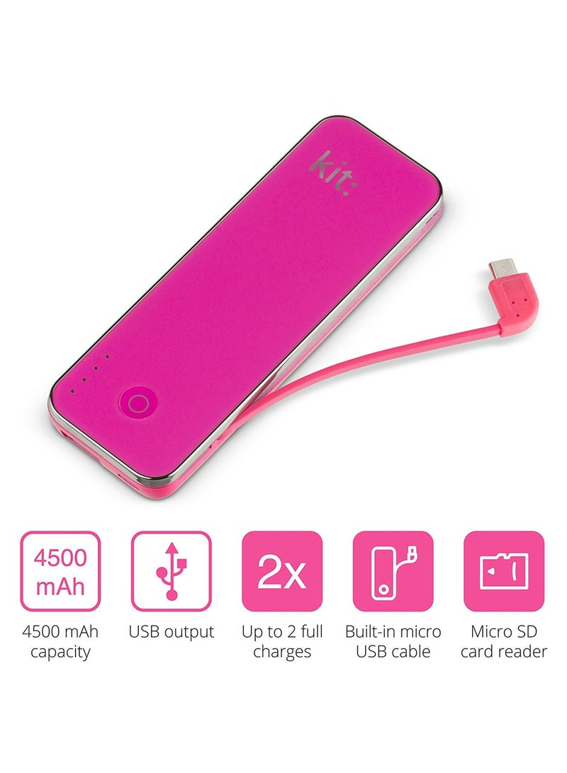 4500.0 mAh Universal Power Bank With MicroSD Card Reader Pink