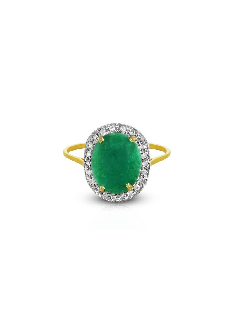 Vera Perla 18K Gold 0.12ct Diamonds And 10mm Oval Emerald Ring  - Image 1