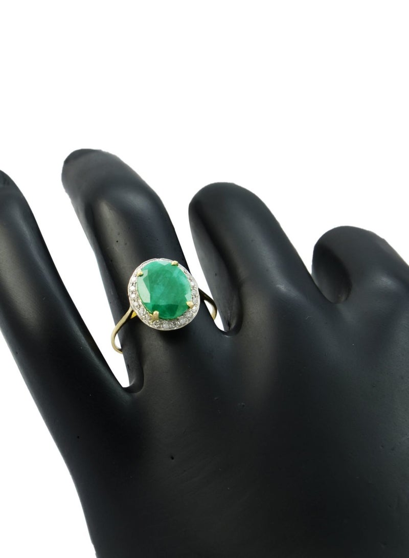 Vera Perla 18K Gold 0.12ct Diamonds And 10mm Oval Emerald Ring  - Image 2