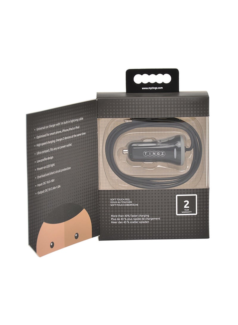 تينجز شاحن السيارة المُدمج My Car Charger ‏3.4 أمبير المعتمد من MFI لأجهزة Apple وكابل Lightning. أسود - Image 2