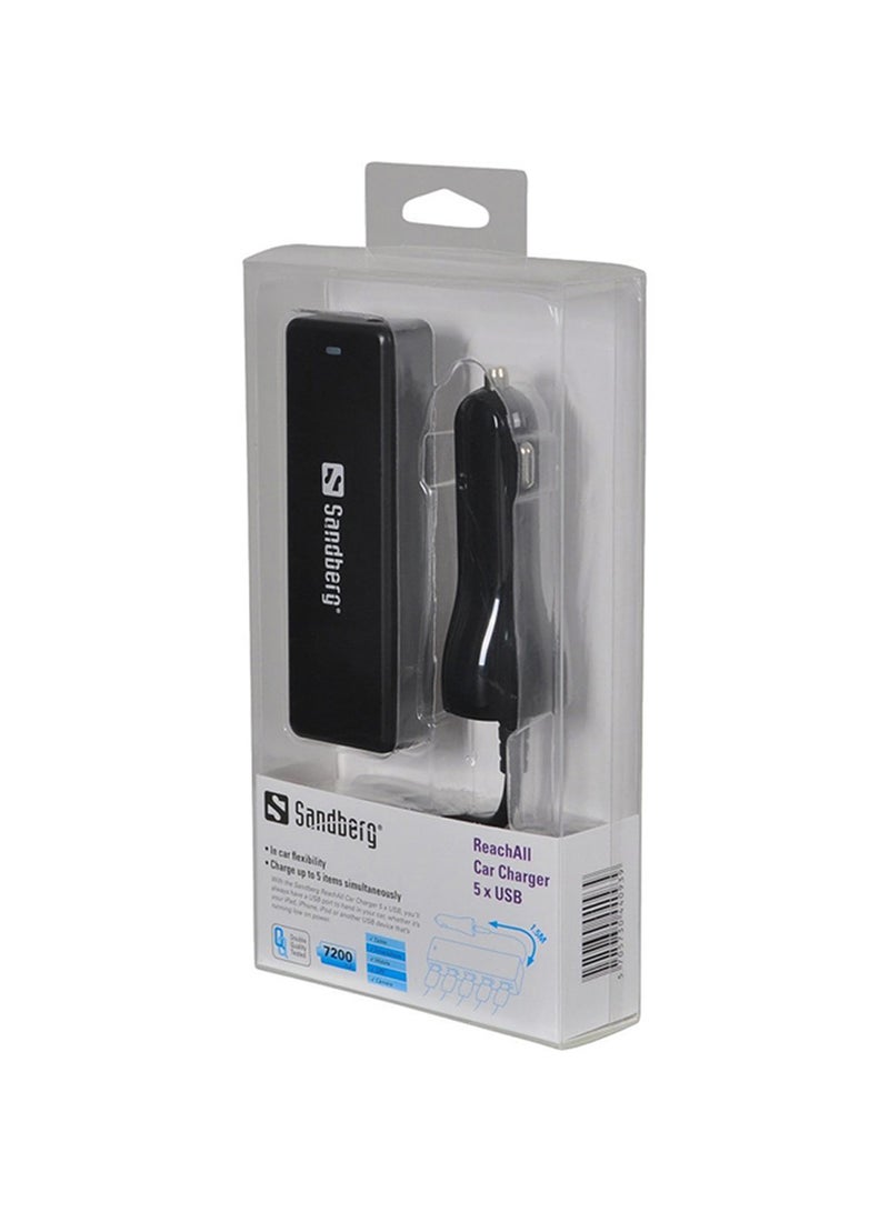 Sandberg - 5-USB Port ReachAll Car Charger 7.2A Black - Image 1