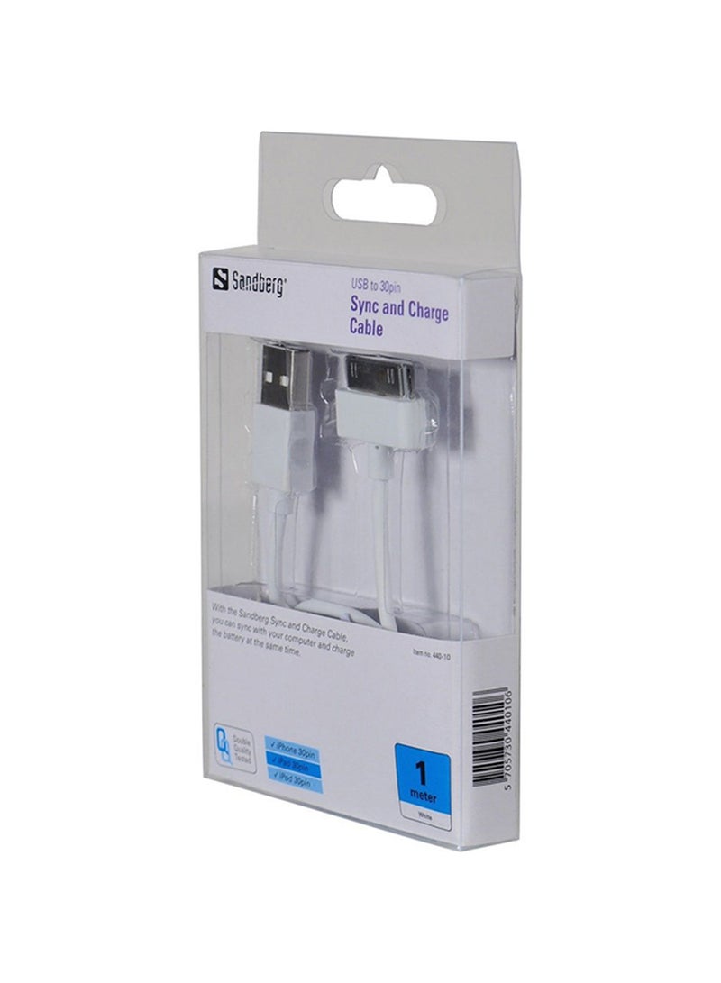 Sandberg Sync And Charge Cable For iPad/iPhone/iPod White  - Image 2