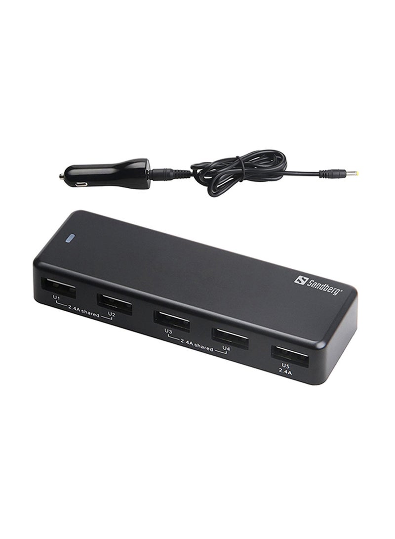 Sandberg - 5-USB Port ReachAll Car Charger 7.2A Black - Image 1