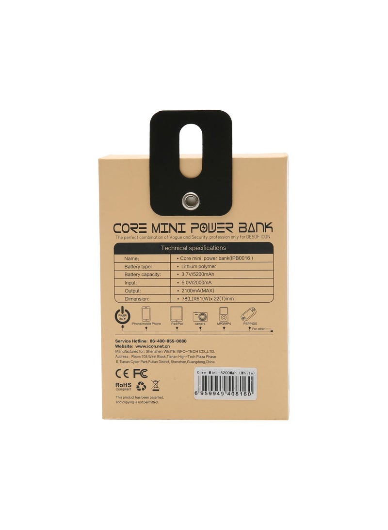5200.0 mAh Core Mini Power Bank White