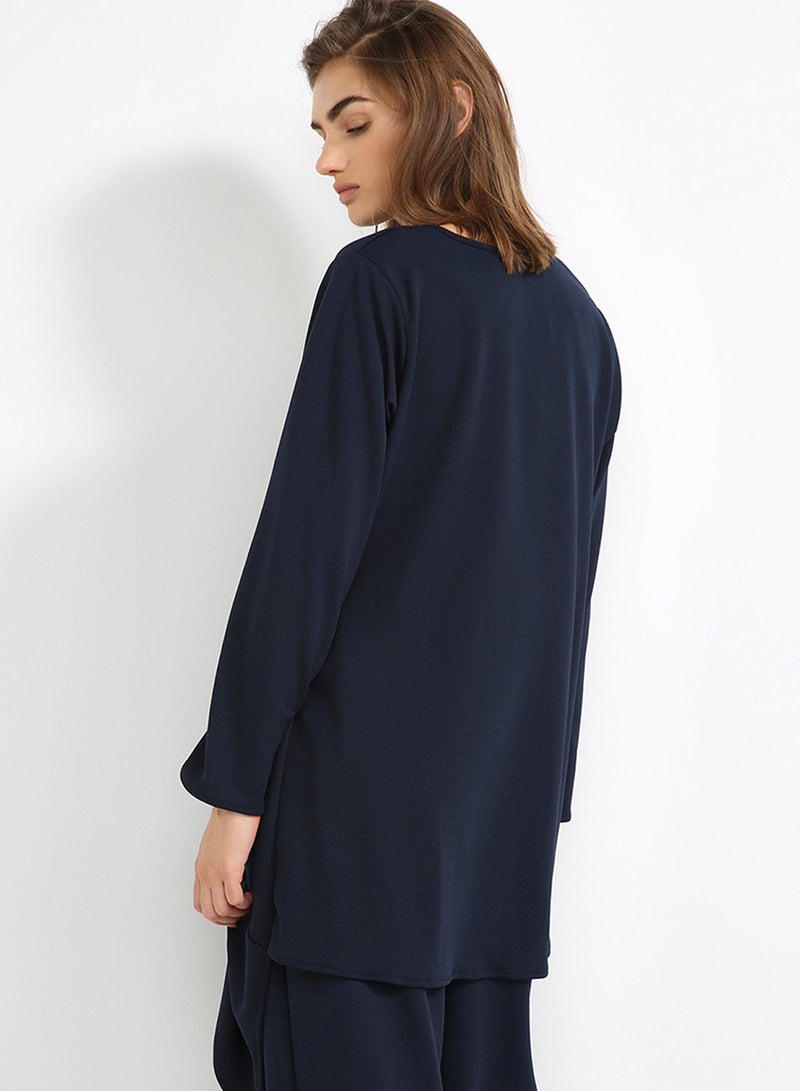 ميلا بلوزة مزينة بعقدة أزرق داكن - Image 2