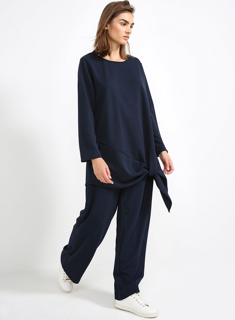 ميلا بلوزة مزينة بعقدة أزرق داكن - Image 3