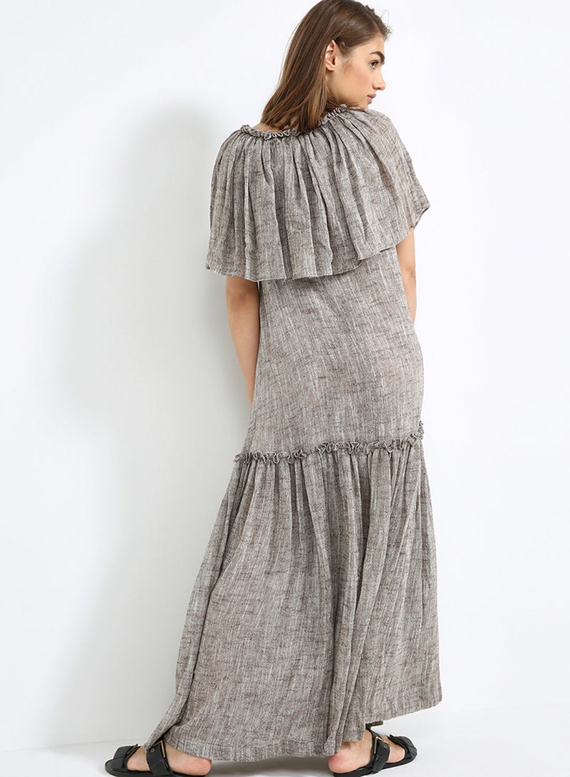 Azzalia - Gathered Neckline Kaftan Brown - Image 1