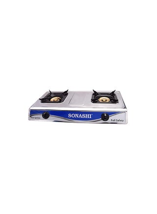 Double Burner Gas Stove - Durable Stainless Steel Body with Piezo Ignition System | LPG with Low Gas Consumption and 5.1KW Maximum Power | No Matches or Batteries Needed SGB - 203SFFD Silver - v1504437638/N11043486A_1