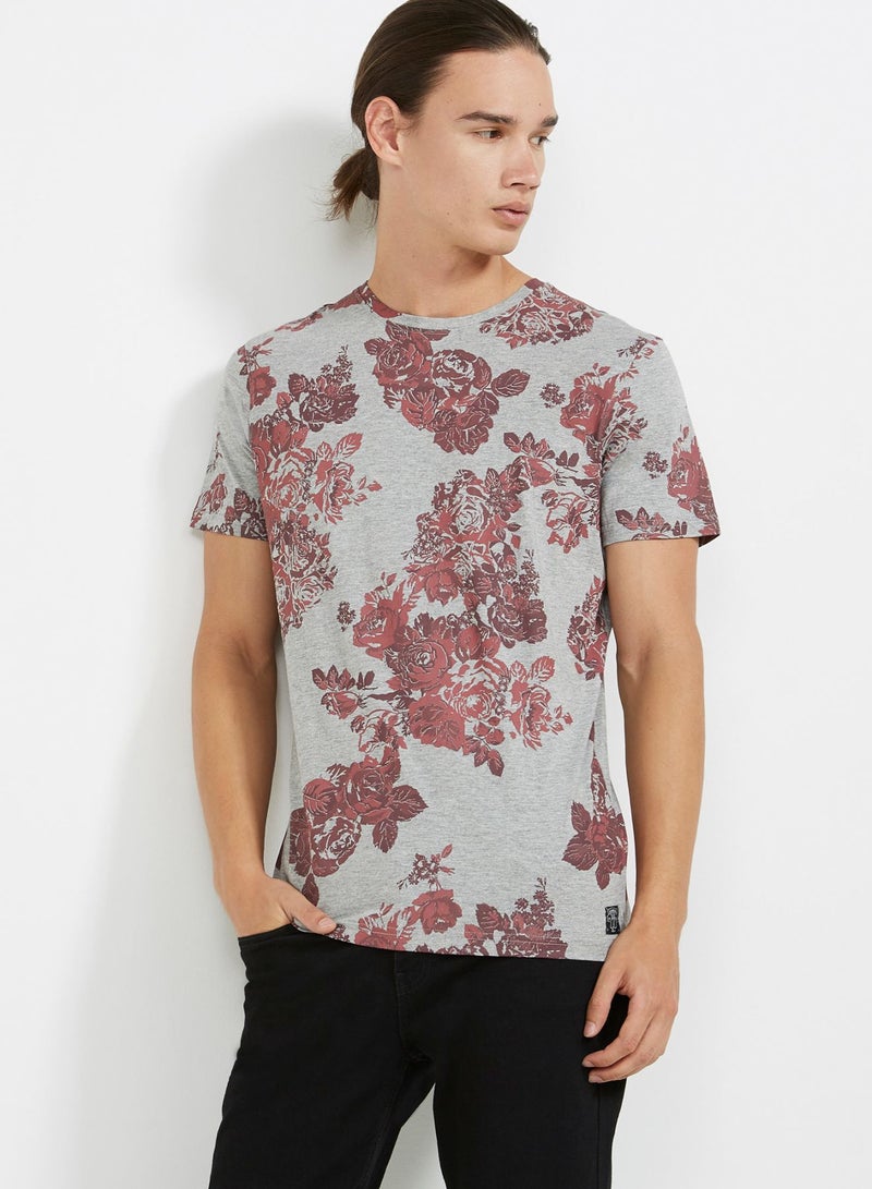 Six Valves Round Neck Printed T-Shirt Red Printed  - Image 1