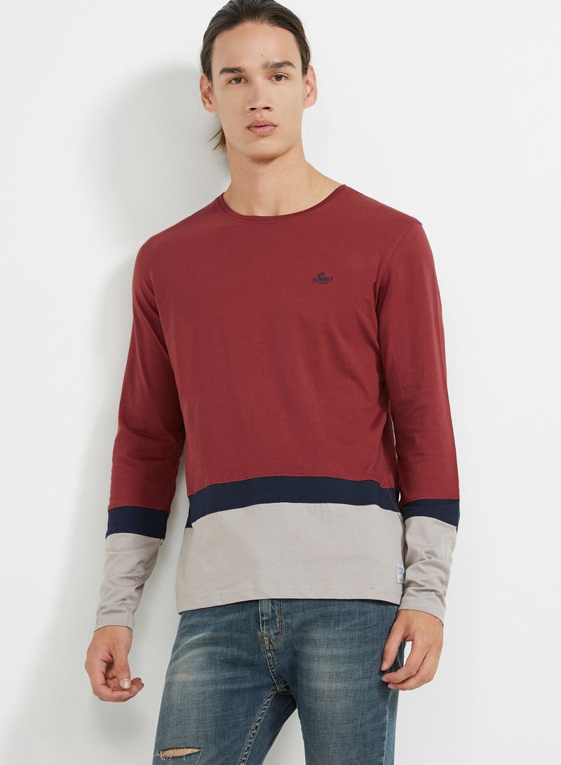 Round Neck Colour Block T-Shirt Red - v1504450386/N11548738A_M1