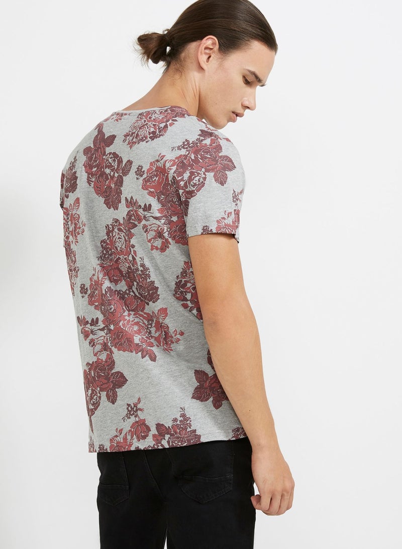 Six Valves Round Neck Printed T-Shirt Red Printed  - Image 2