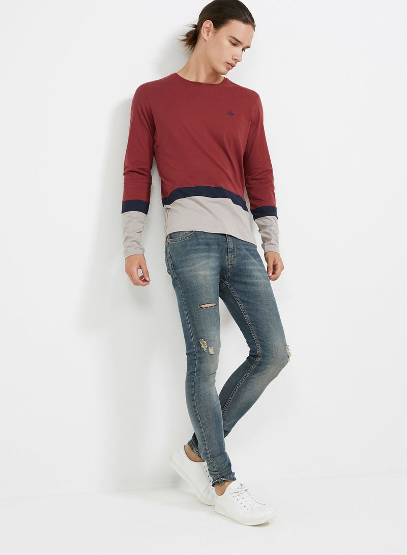 Six Valves Round Neck Colour Block T-Shirt Red  - Image 3