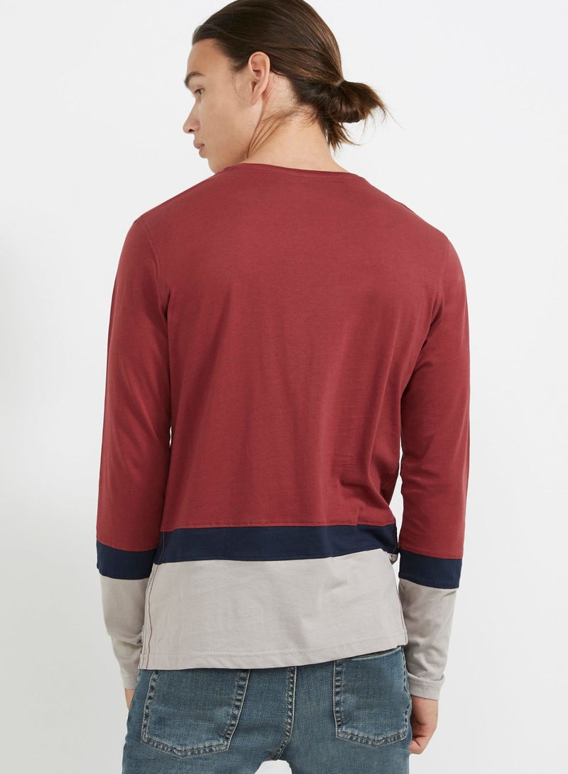 Round Neck Colour Block T-Shirt Red - v1504450390/N11548738A_M2