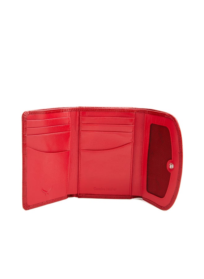 MAPi Croc Embossed Leather Tri-fold Wallet Red - Image 3