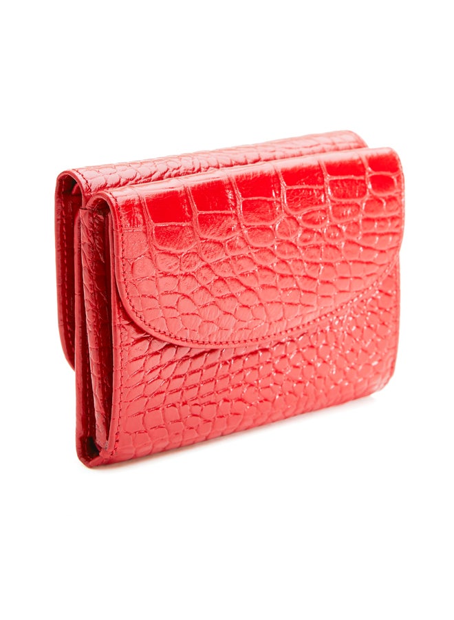 MAPi Croc Embossed Leather Tri-fold Wallet Red - Image 2