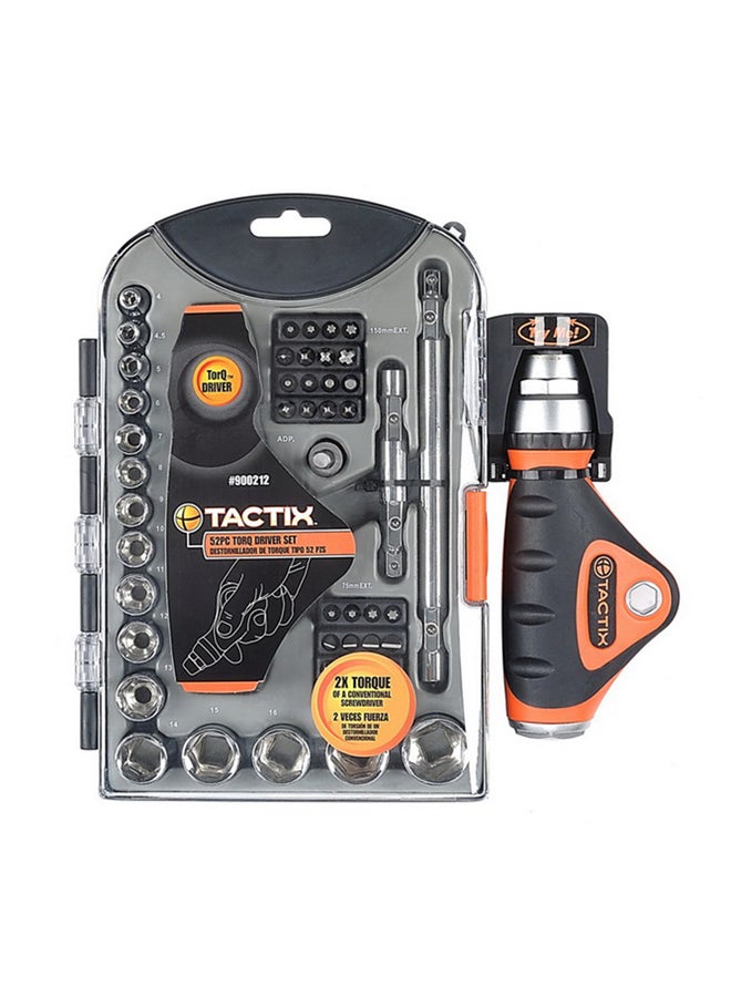 Tactix - Torq Driver Set 52 Pcs With Cr-V Bits, With Drive Sockets, Extension Bars, Carrying Case, For Automotive, Home Maintenance And Professional Use, Orange/Black- 900212 Black/Orange - Image 1