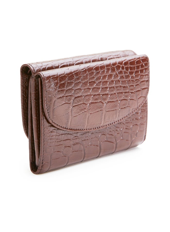 MAPi Croc Embossed Leather Tri-fold Wallet Brown - Image 2