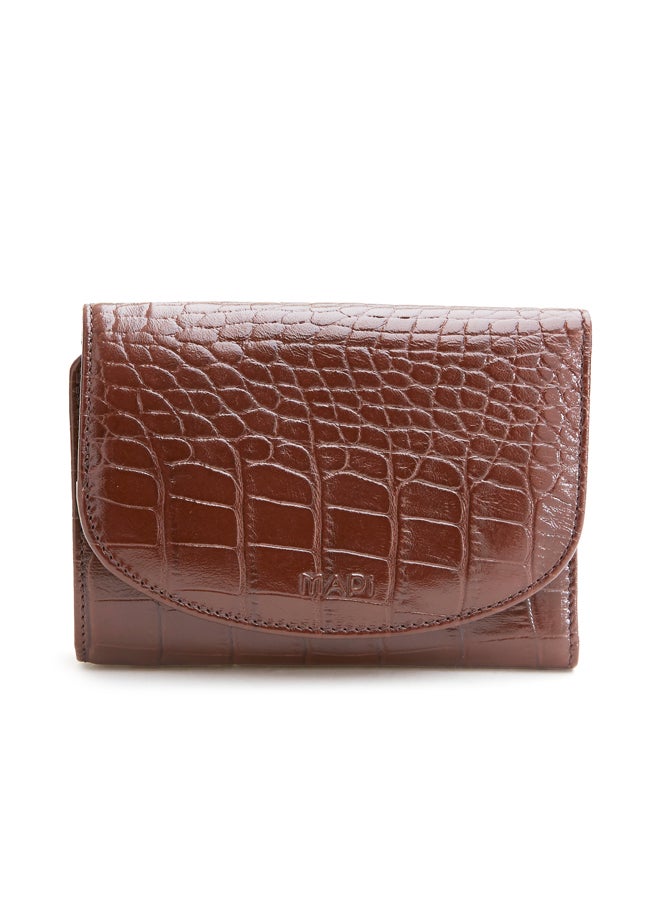 MAPi Croc Embossed Leather Tri-fold Wallet Brown - Image 1
