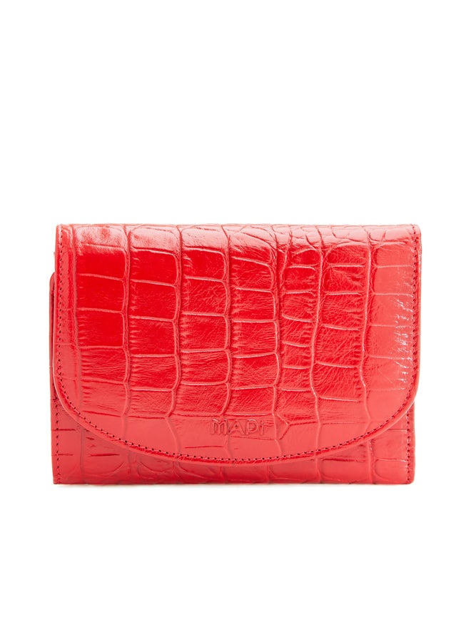 MAPi Croc Embossed Leather Tri-fold Wallet Red - Image 1