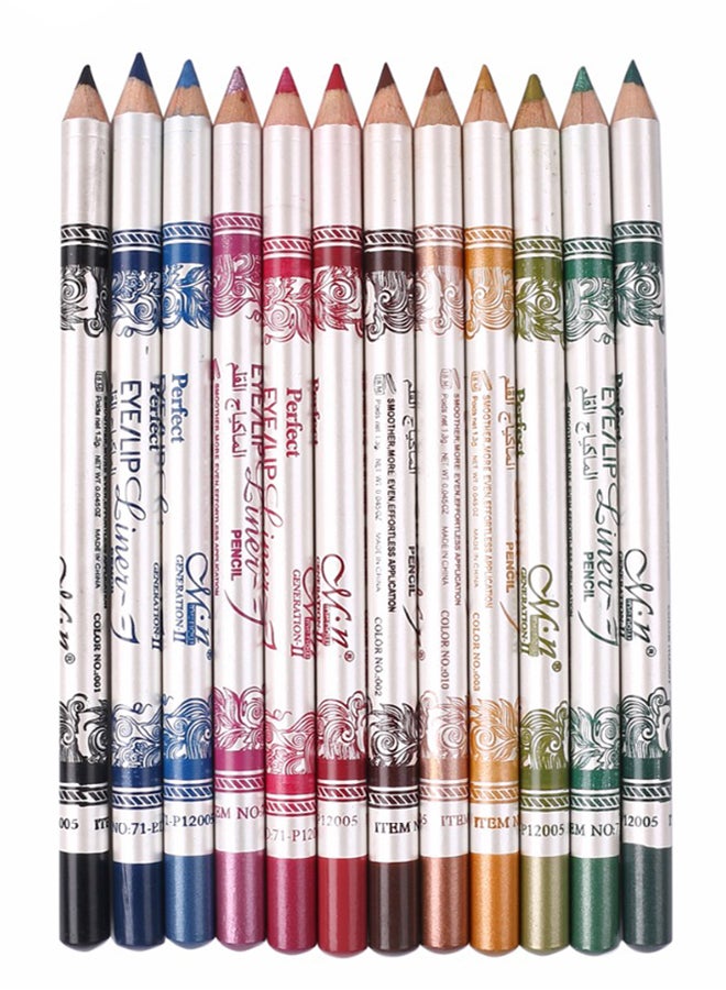ميناو طقم 12 قلم محدد شفاه وعيون مستحضرات تجميل Pencils Eye N Lip بطانات أسود/ رمادي/ أخضر/ أزرق - Image 1